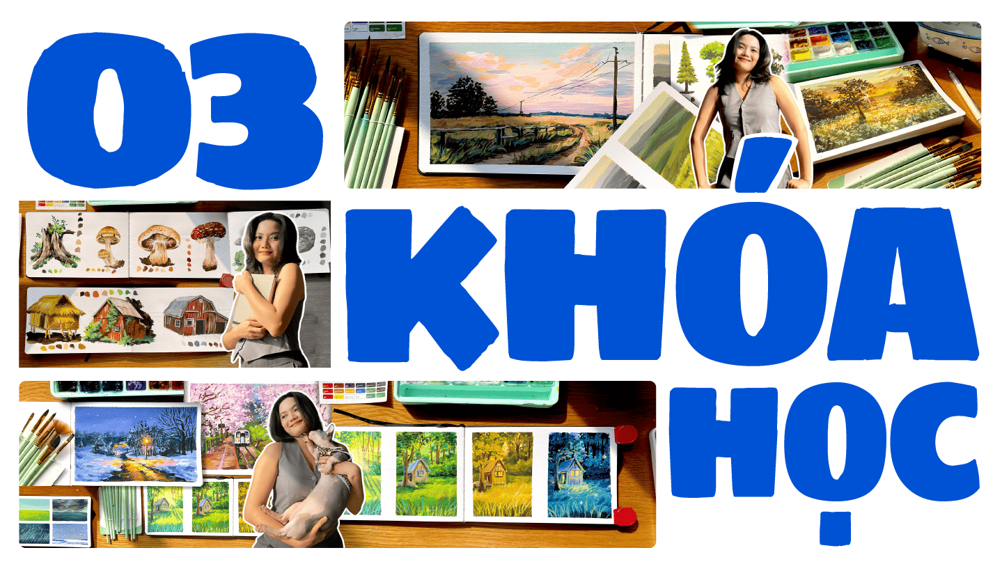 Combo 03 khoá học phong cảnh màu gouache nâng cao