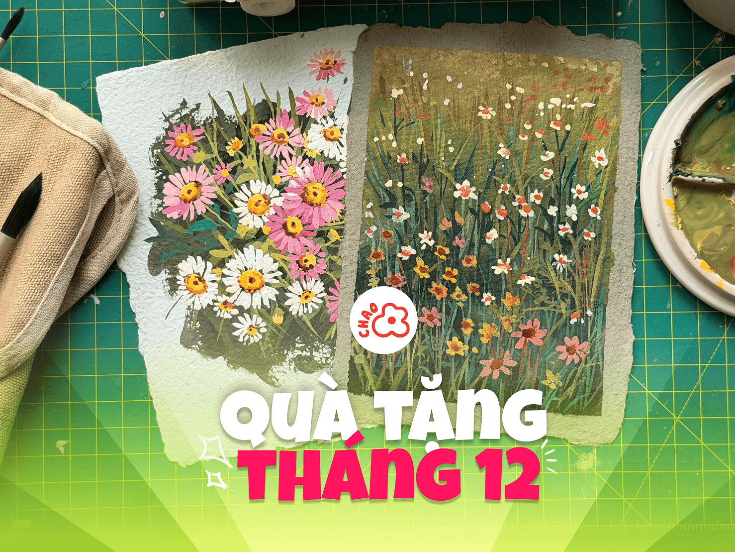 Vẽ hoa cúc + xuyến chi bằng màu gouache