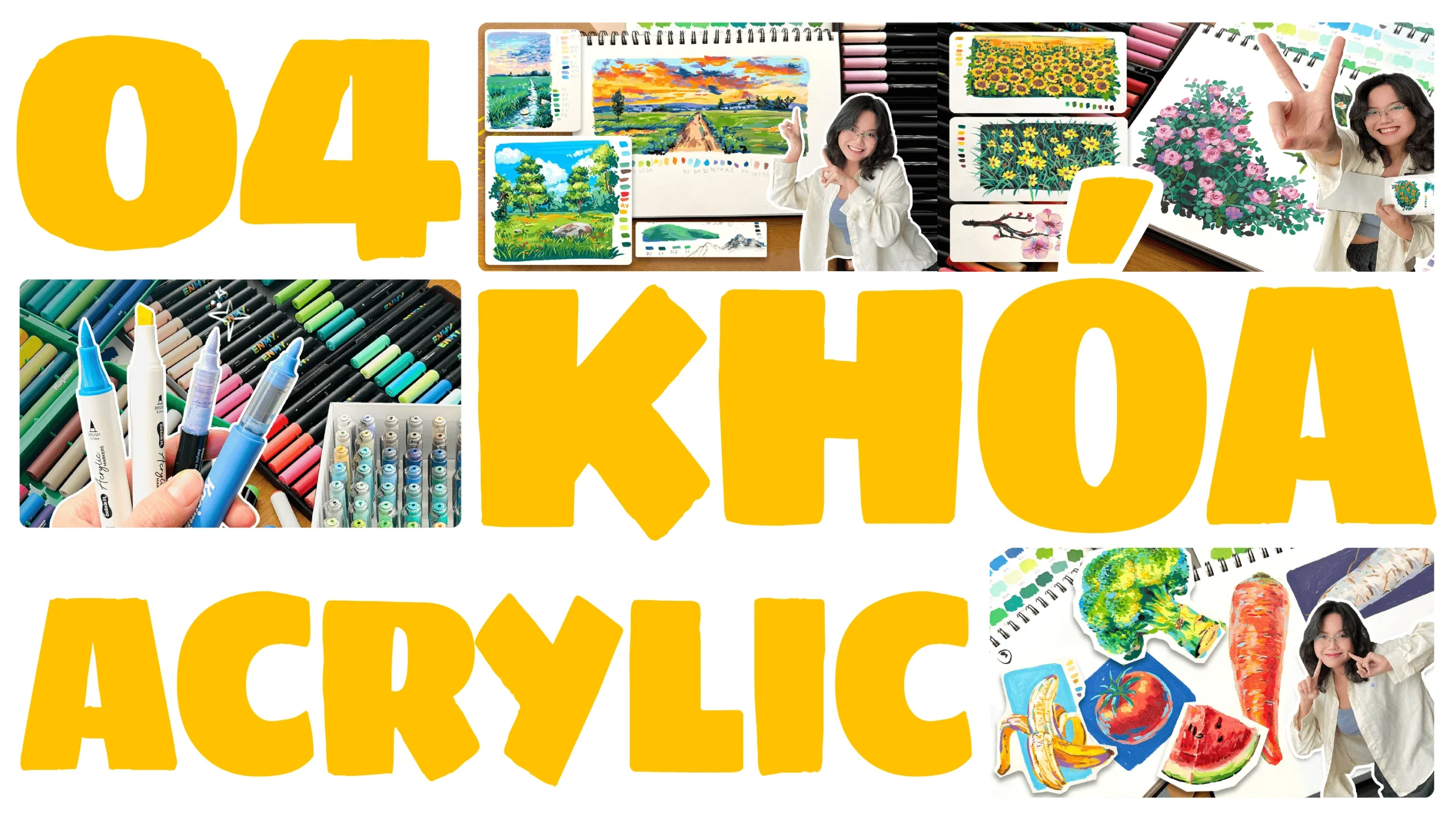 Combo 4 Khóa Acrylic Marker Cho Người Mới