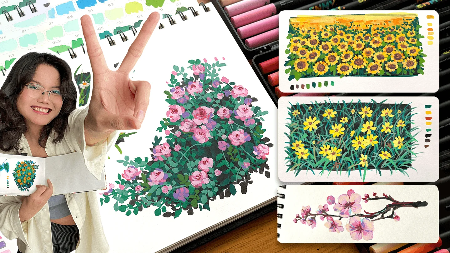 Acrylic Marker 03: Vẽ tranh hoa thư giãn cùng acrylic marker